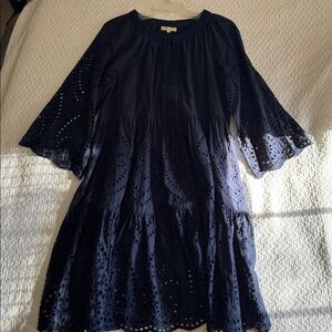 Navy Blue Eyelet Kids Dress